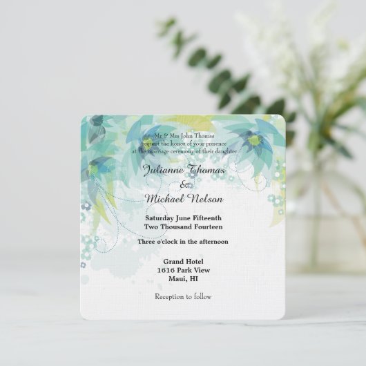Invitation Mariage Floral Abstrait bleu (Debout devant)