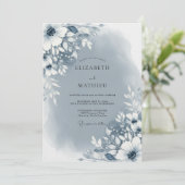 Invitation Mariage Floral Abstrait Bleu Ardoise (Debout devant)
