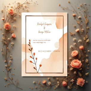 Invitation mariage floral abstrait brun