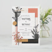 Invitation Mariage floral Abstrait en terre cuite et encre (Debout devant)