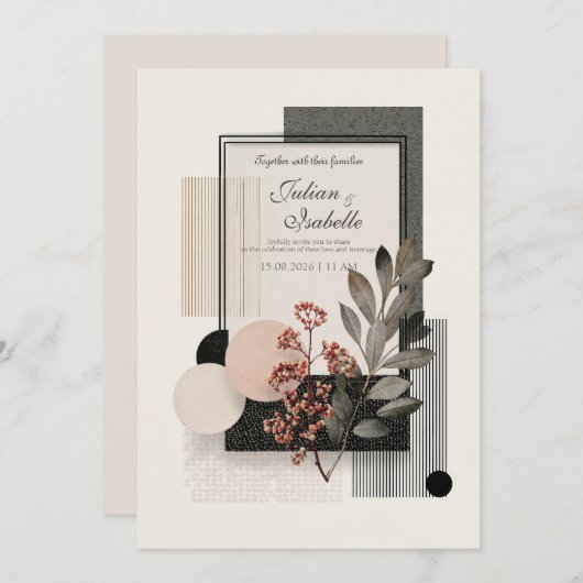 Invitation Mariage floral Abstrait moderne (Devant / Derrière)