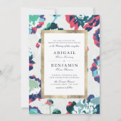 Invitation Mariage floral abstrait or vert classique (Devant)