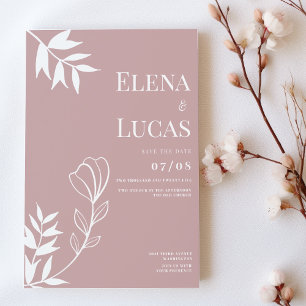 Invitation Mariage floral abstrait rose poudré et blanc
