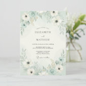 Invitation Mariage Floral Aéré Vert Menthe (Debout devant)