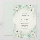 Invitation Mariage Floral Aéré Vert Menthe (Devant / Derrière)