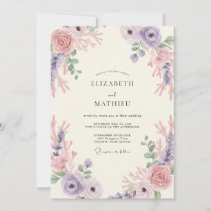 Invitation Mariage Floral Aérien Aquarelle Lavande
