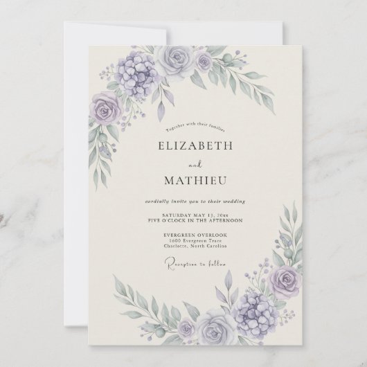 Invitation Mariage Floral Aérien Pervenche (Devant)