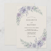 Invitation Mariage Floral Aérien Pervenche (Devant / Derrière)