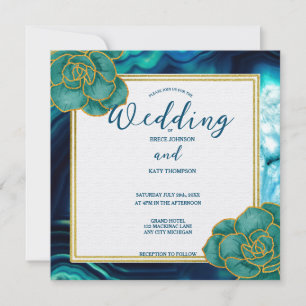 Invitation Mariage Floral Agate Bleu Sarcelle