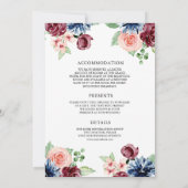 Invitation Mariage Floral Ampersand bleu de la Marine rose (Dos)