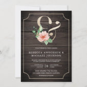 Invitation Mariage Floral Ampersand de la Marine rose Bois Bo (Devant)