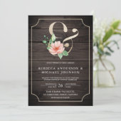 Invitation Mariage Floral Ampersand de la Marine rose Bois Bo (Debout devant)