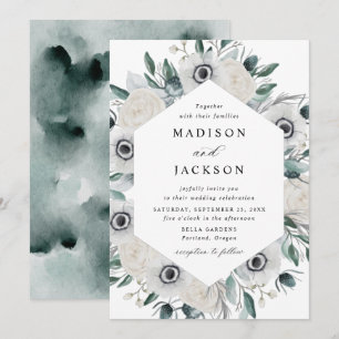 Invitation Mariage Floral Anémones Blanches et Roses