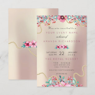 Invitation Mariage Floral Anniversaire Or Rose Perle Douce Gl