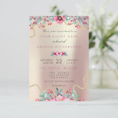 Invitation Mariage Floral Anniversaire Or Rose Perle Doux Gla (Debout devant)