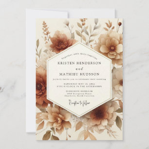 Invitation Mariage Floral Antique Sépia