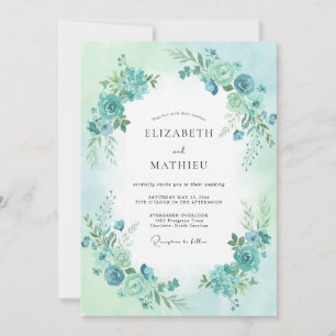 Invitation Mariage Floral Aqua Blue Pristine
