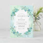 Invitation Mariage Floral Aqua Blue Pristine (Debout devant)