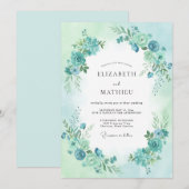 Invitation Mariage Floral Aqua Blue Pristine (Devant / Derrière)