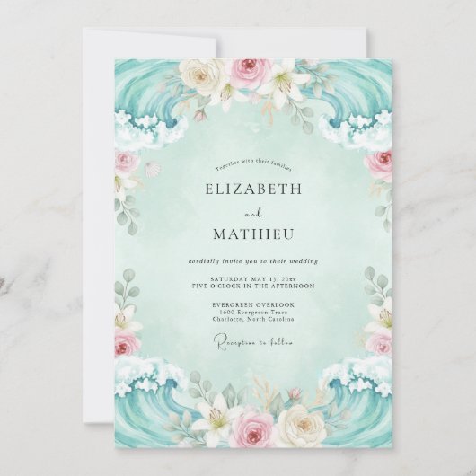 Invitation Mariage Floral Aqua Douce (Devant)