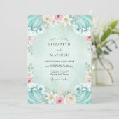Invitation Mariage Floral Aqua Douce (Debout devant)
