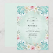 Invitation Mariage Floral Aqua Douce (Devant / Derrière)