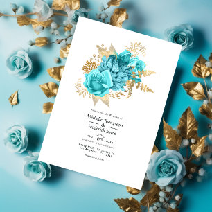 Invitation Mariage Floral Aqua et Gold