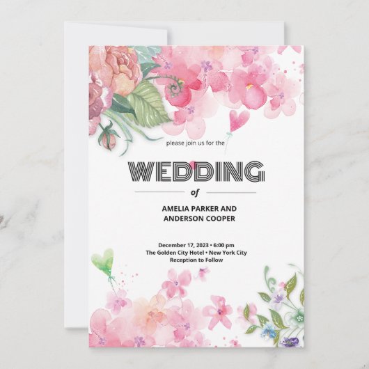 Invitation Mariage Floral Aquarelle (Devant)