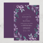 Invitation Mariage Floral Aquarelle Améthyste (Devant / Derrière)