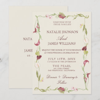 Invitation Mariage Floral Aquarelle Art Nouveau Rétro