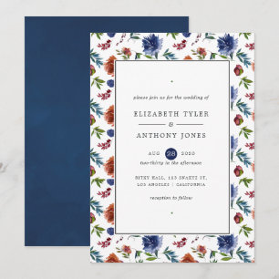 Invitation Mariage Floral Aquarelle au Gingembre et au Bleu M