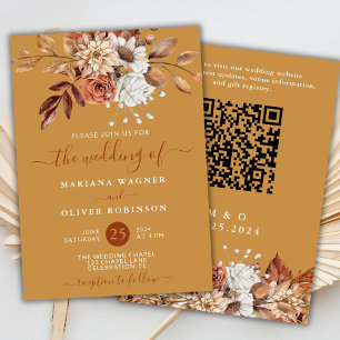 Invitation Mariage Floral Aquarelle Automnal sur Code QR Or