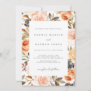 Invitation Mariage Floral Aquarelle Automne Orange Brûlé