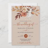 Invitation Mariage Floral Aquarelle Automne sur Code QR Beige (Devant)