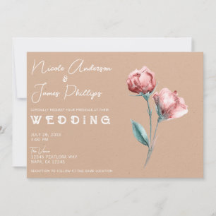 Invitation Mariage Floral Aquarelle Beige Pêche