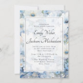 Invitation Mariage Floral Aquarelle Blanc Bleu Poussiéreux (Devant)