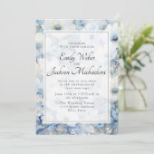 Invitation Mariage Floral Aquarelle Blanc Bleu Poussiéreux (Debout devant)