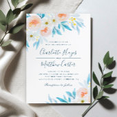 Invitation Mariage Floral Aquarelle Blanc Et Bleu Moderne