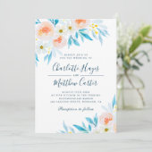 Invitation Mariage Floral Aquarelle Blanc Et Bleu Moderne (Debout devant)