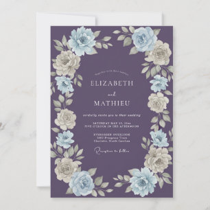 Invitation Mariage Floral Aquarelle Bleu Améthyste