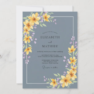 Invitation Mariage Floral Aquarelle Bleu Ardoise