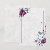 Invitation Mariage floral aquarelle bleu et Bourgogne vierge  (Devant / Derrière)