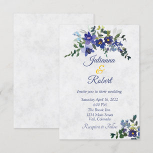 Invitation Mariage floral aquarelle bleu et jaune