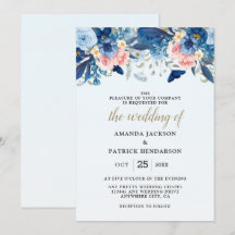 Mariage Floral Aquarelle Bleu Marine et Rose