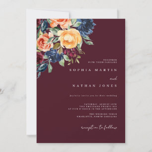 Invitation Mariage Floral Aquarelle Bourgogne Automnal