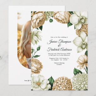 Invitation Mariage floral aquarelle Champagne & Ivore