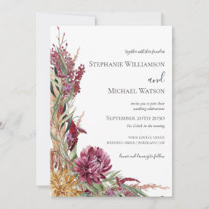 Invitation Mariage Floral Aquarelle Chrysanthèmes d'Automne