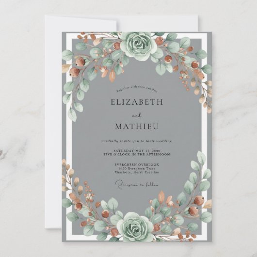 Invitation Mariage Floral Aquarelle Copper Sage (Devant)