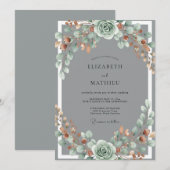 Invitation Mariage Floral Aquarelle Copper Sage (Devant / Derrière)