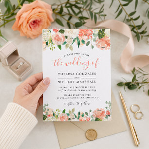Invitation Mariage Floral Aquarelle Corail et Pêche